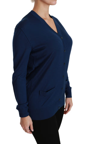 Blue button cardigan made of virgin wool sweater by Dolce & Gabbana, featuring a classic knit design and button-up front.