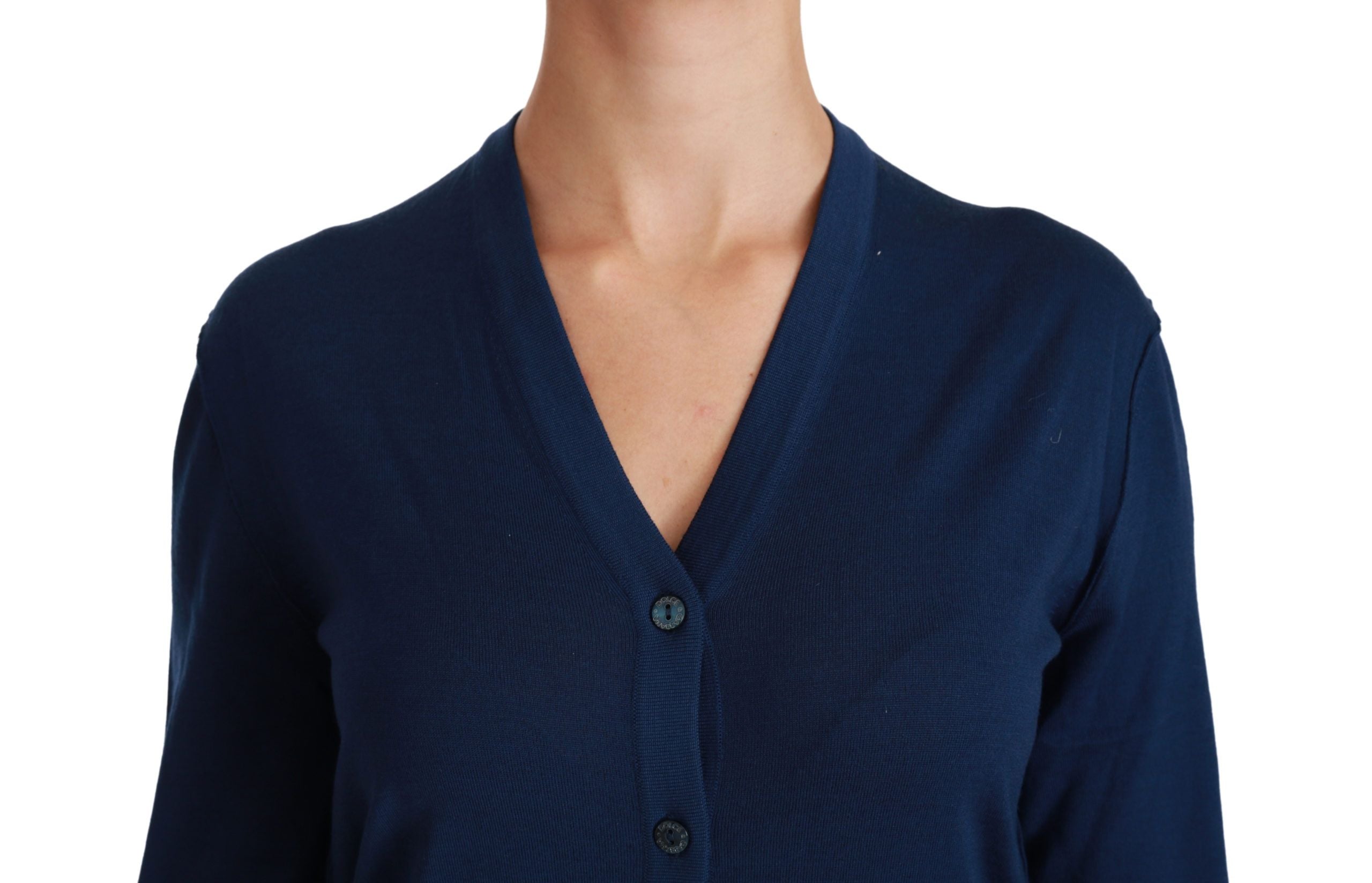 Blue button cardigan made of virgin wool sweater by Dolce & Gabbana, featuring a classic design with buttons and a cozy fit.
