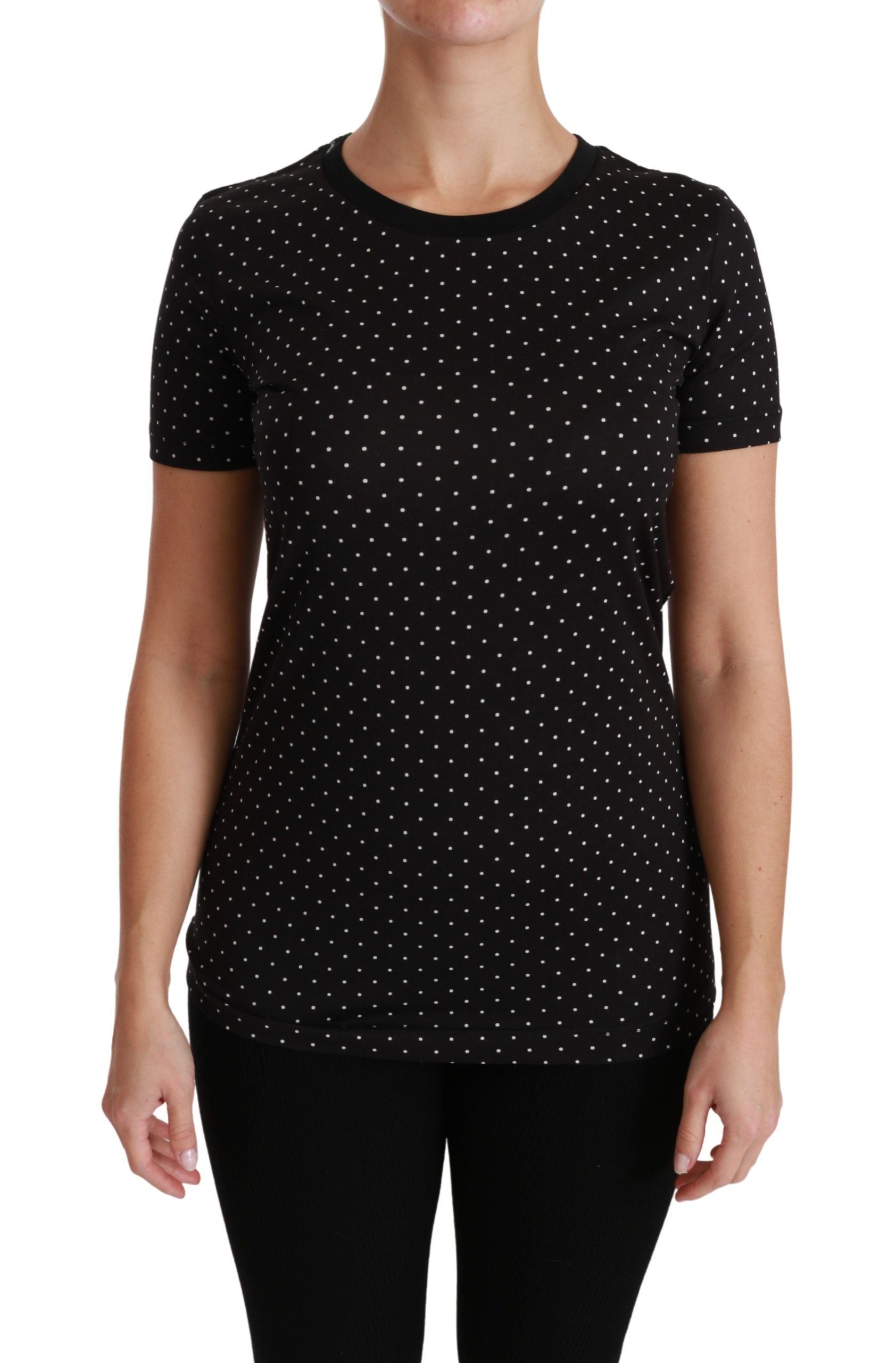 Black dotted crewneck cotton T-shirt by Dolce & Gabbana, featuring a casual fit and classic design.