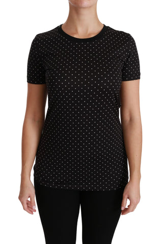 Black dotted crewneck cotton T-shirt by Dolce & Gabbana, featuring a casual fit and classic design.