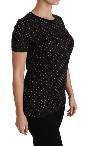 Black dotted cotton crewneck T-shirt by Dolce & Gabbana, featuring a classic fit and stylish dotted pattern.