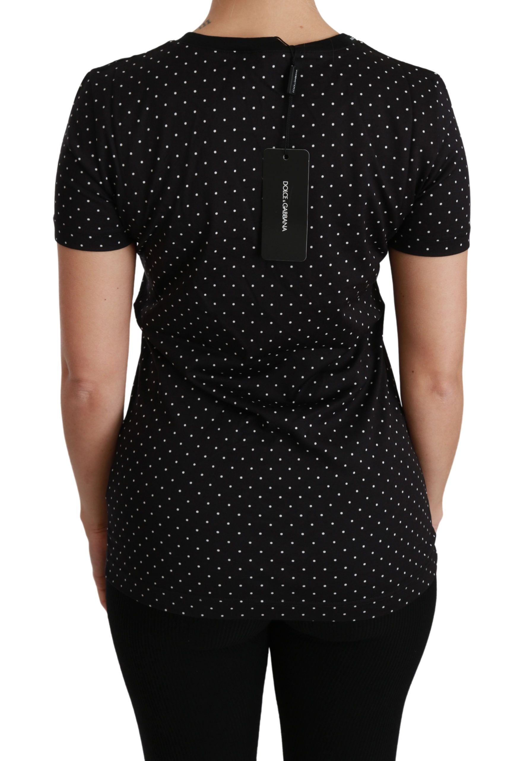 Black dotted crewneck cotton T-shirt by Dolce & Gabbana, featuring a comfortable fit and stylish dotted pattern.