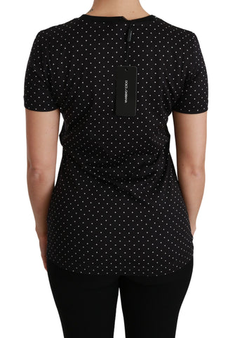 Black dotted crewneck cotton T-shirt by Dolce & Gabbana, featuring a comfortable fit and stylish dotted pattern.