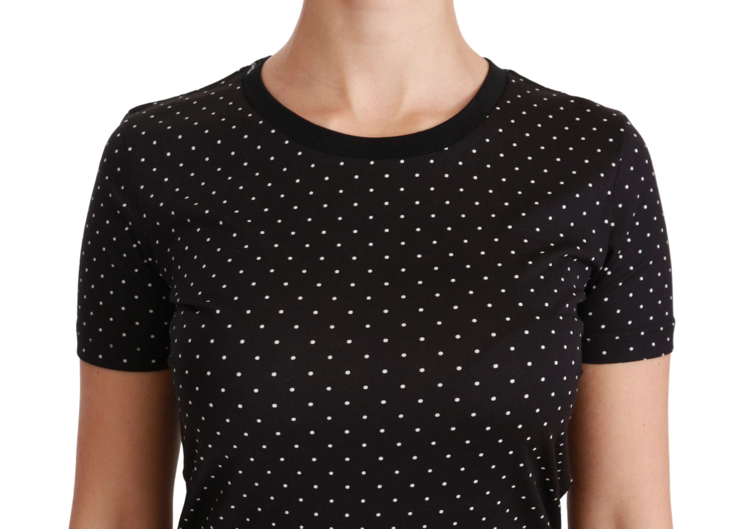 Black dotted crewneck cotton T-shirt by Dolce & Gabbana, featuring a classic fit and stylish dotted pattern.