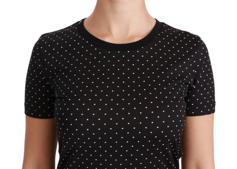 Black dotted crewneck cotton T-shirt by Dolce & Gabbana, featuring a classic fit and stylish dotted pattern.