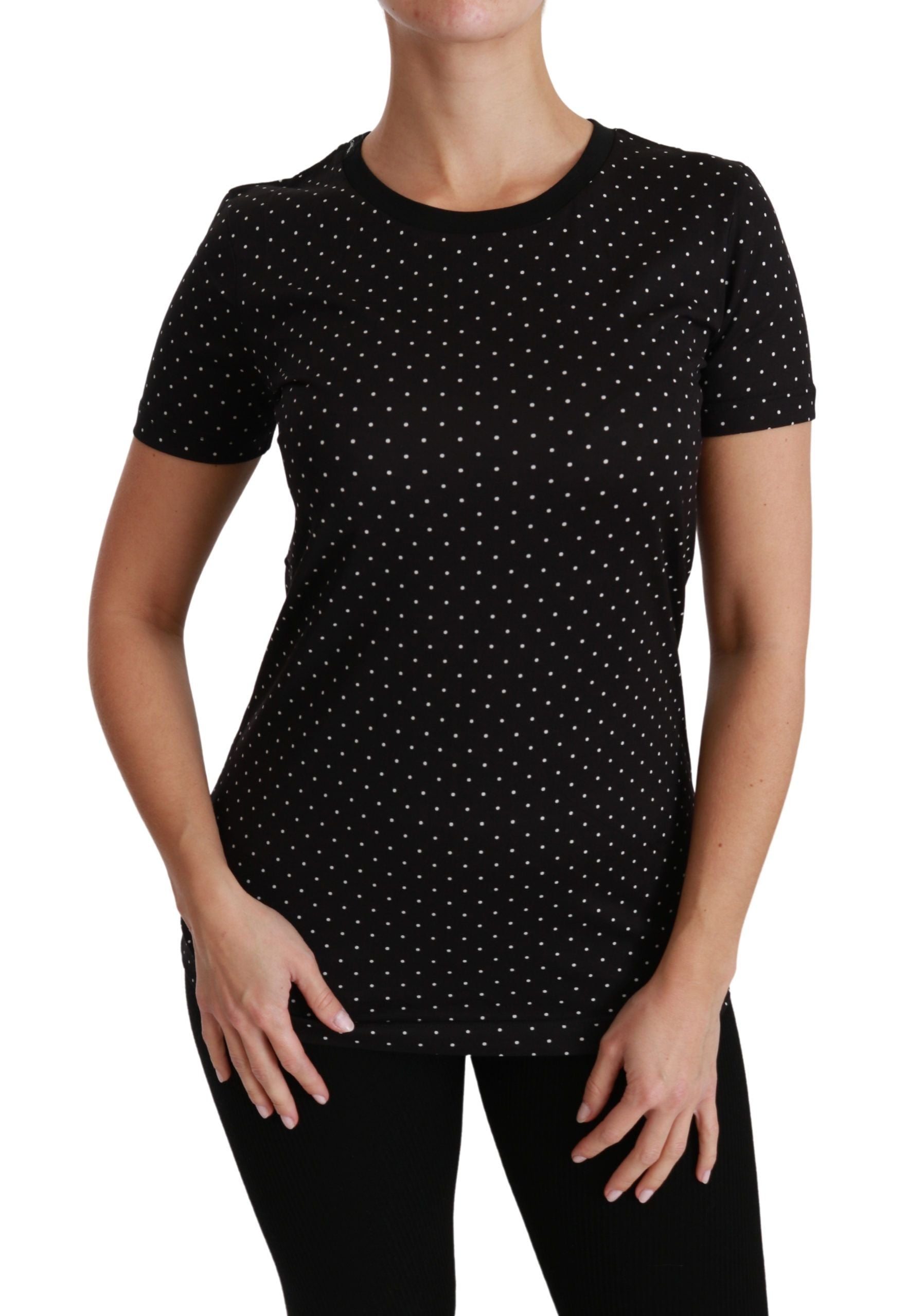 Black dotted crewneck cotton T-shirt from Dolce & Gabbana, featuring a casual fit and classic crewneck design.