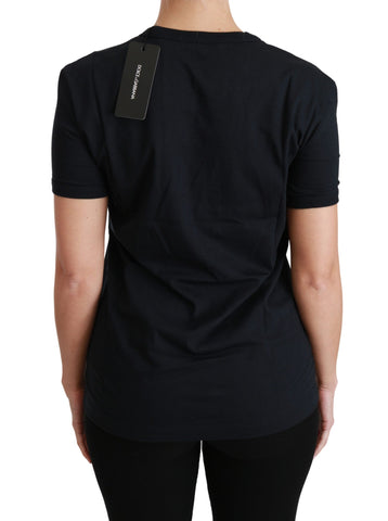 Blue Dolce & Gabbana Amore Patch crewneck cotton T-shirt with decorative patches and a casual fit.