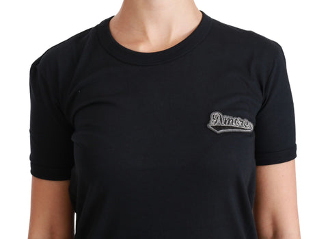Blue Amore patch crewneck cotton T-shirt by Dolce & Gabbana, featuring a stylish patch design on the crewneck collar.