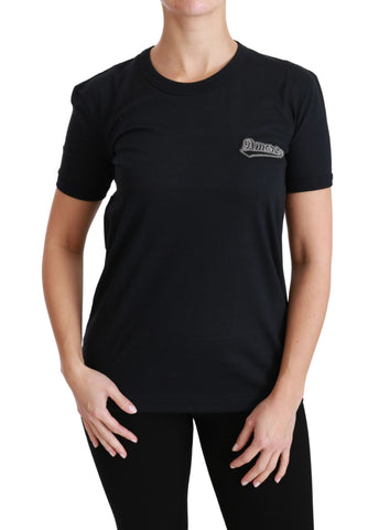 Blue Amore patch crewneck cotton T-shirt by Dolce & Gabbana, featuring a colorful embroidered amore patch on the chest.