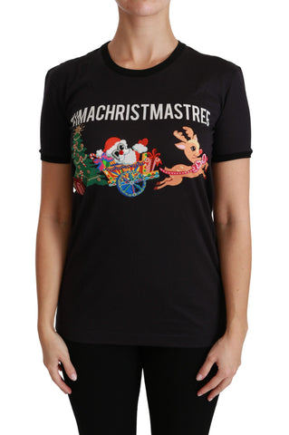 Black Dolce & Gabbana crewneck T-shirt with "#ImAChristmasTree" graphic, casual fit, and soft cotton fabric.