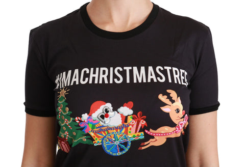 Black Dolce & Gabbana #ImAChristmasTree crewneck T-shirt featuring festive holiday-themed graphic design.