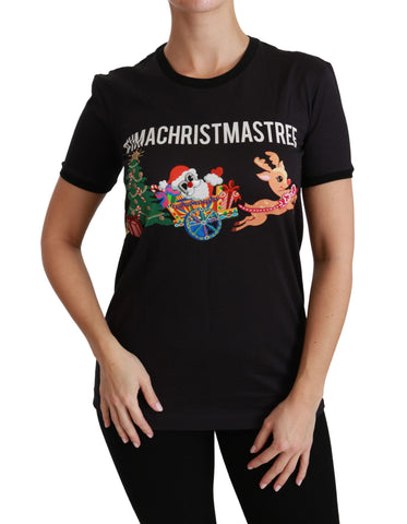 Black Dolce & Gabbana #ImAChristmasTree crewneck top t-shirt featuring festive holiday-themed text and casual fit.