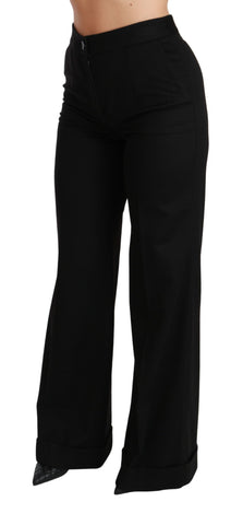 Black wide-leg flared cashmere trousers by Dolce & Gabbana, showcasing their soft fabric and relaxed fit.