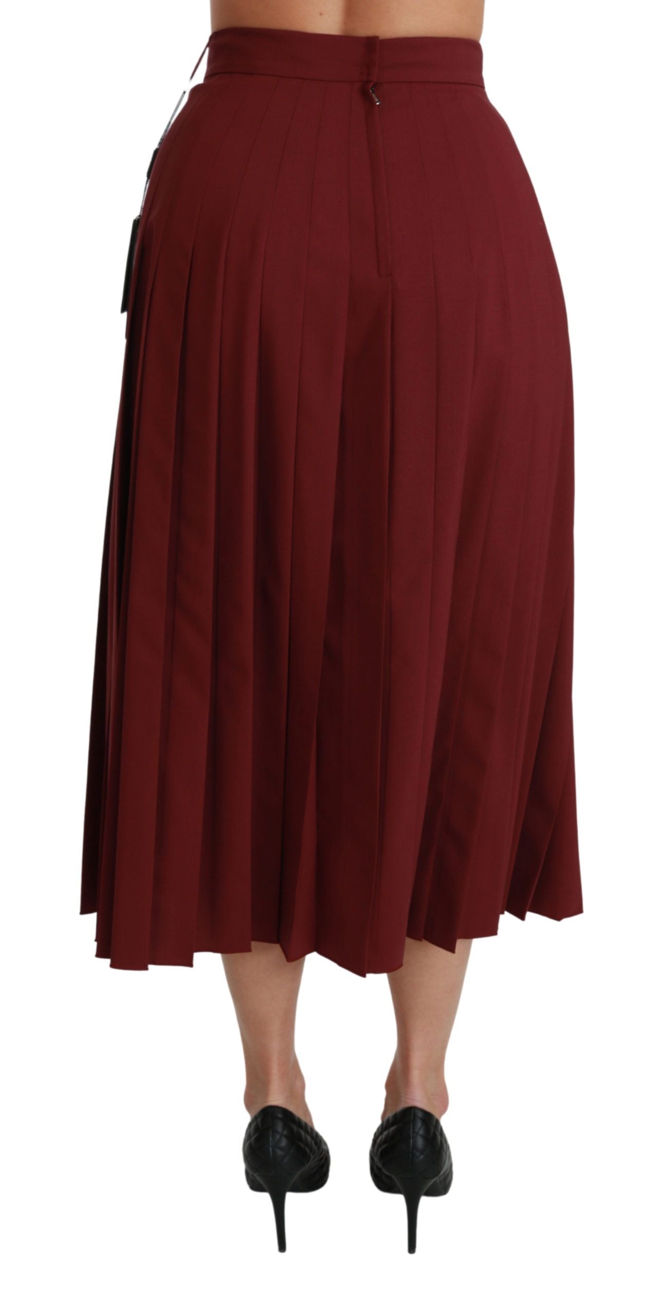 Red high waist pleated maxi wool skirt by Dolce & Gabbana, featuring flowing pleats and a stylish, elegant design.