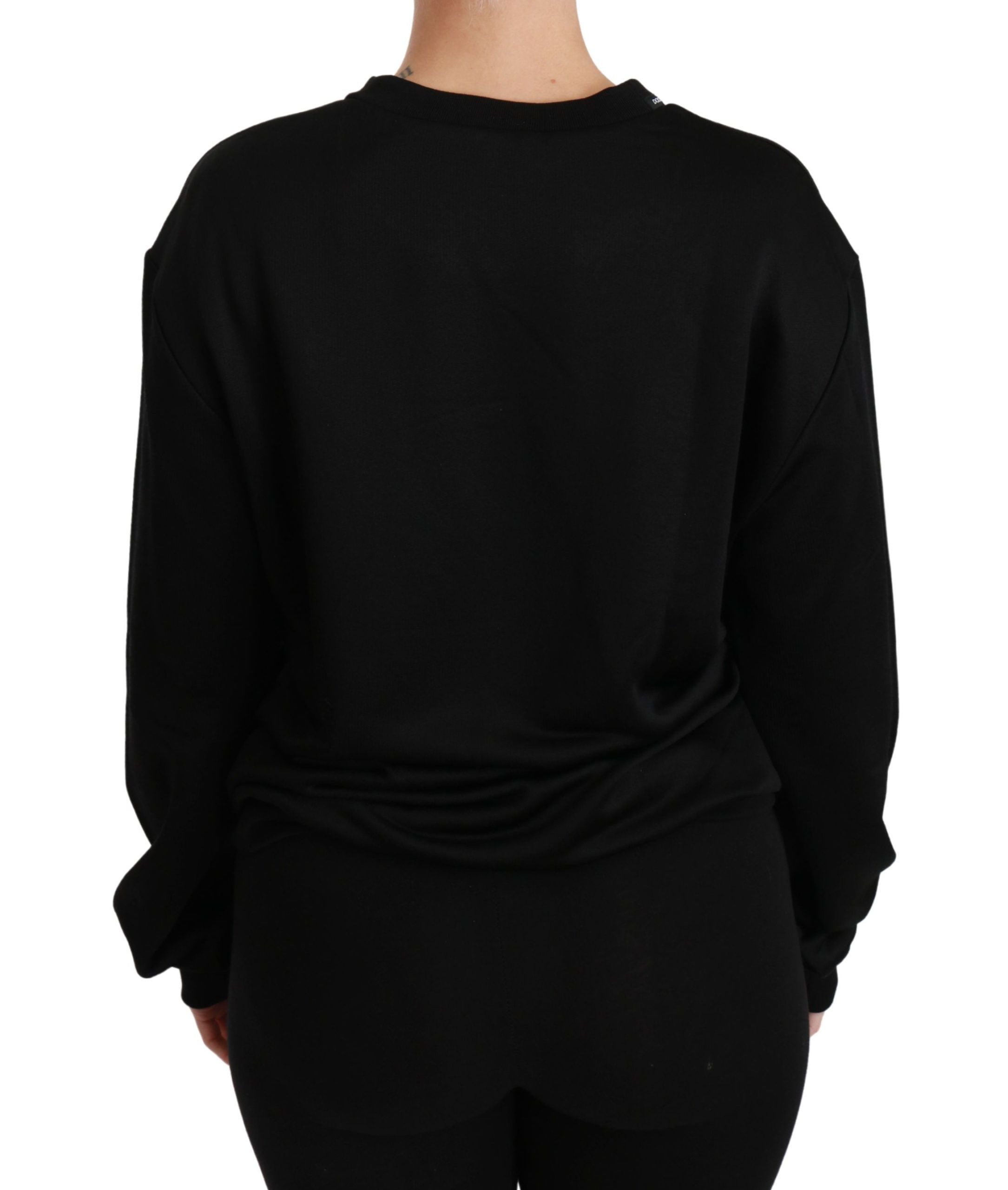 Black cotton crewneck pullover sweater by Dolce & Gabbana, showing front view with ribbed collar and smooth fabric.