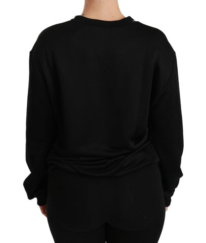 Black cotton crewneck pullover sweater by Dolce & Gabbana, showing front view with ribbed collar and smooth fabric.