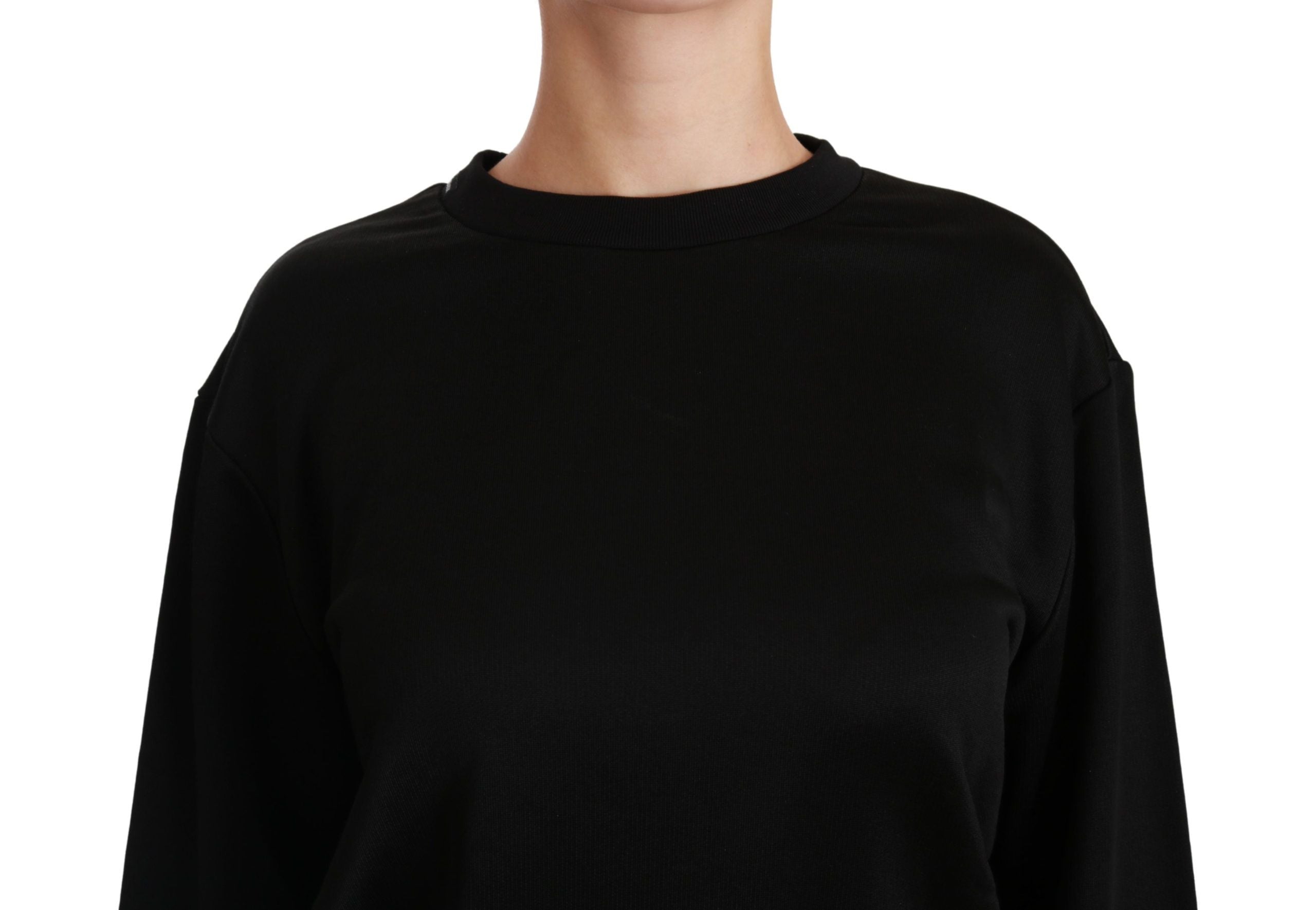 Black cotton crewneck sweater by Dolce & Gabbana, featuring a classic pullover design and ribbed neckline.