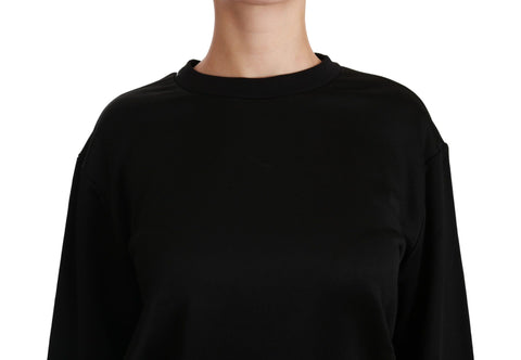 Black cotton crewneck sweater by Dolce & Gabbana, featuring a classic pullover design and ribbed neckline.