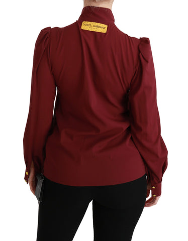 Maroon Dolce & Gabbana long sleeve silk blouse, stylish shirt top with a smooth fabric and elegant design.