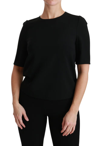 Black short sleeve casual blouse by Dolce & Gabbana, featuring a fitted stretch fabric and simple, stylish design.