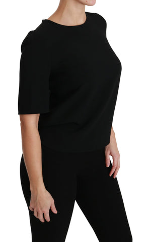 Black Dolce & Gabbana short sleeve casual top, stretch blouse with a relaxed fit, displayed on a plain background.