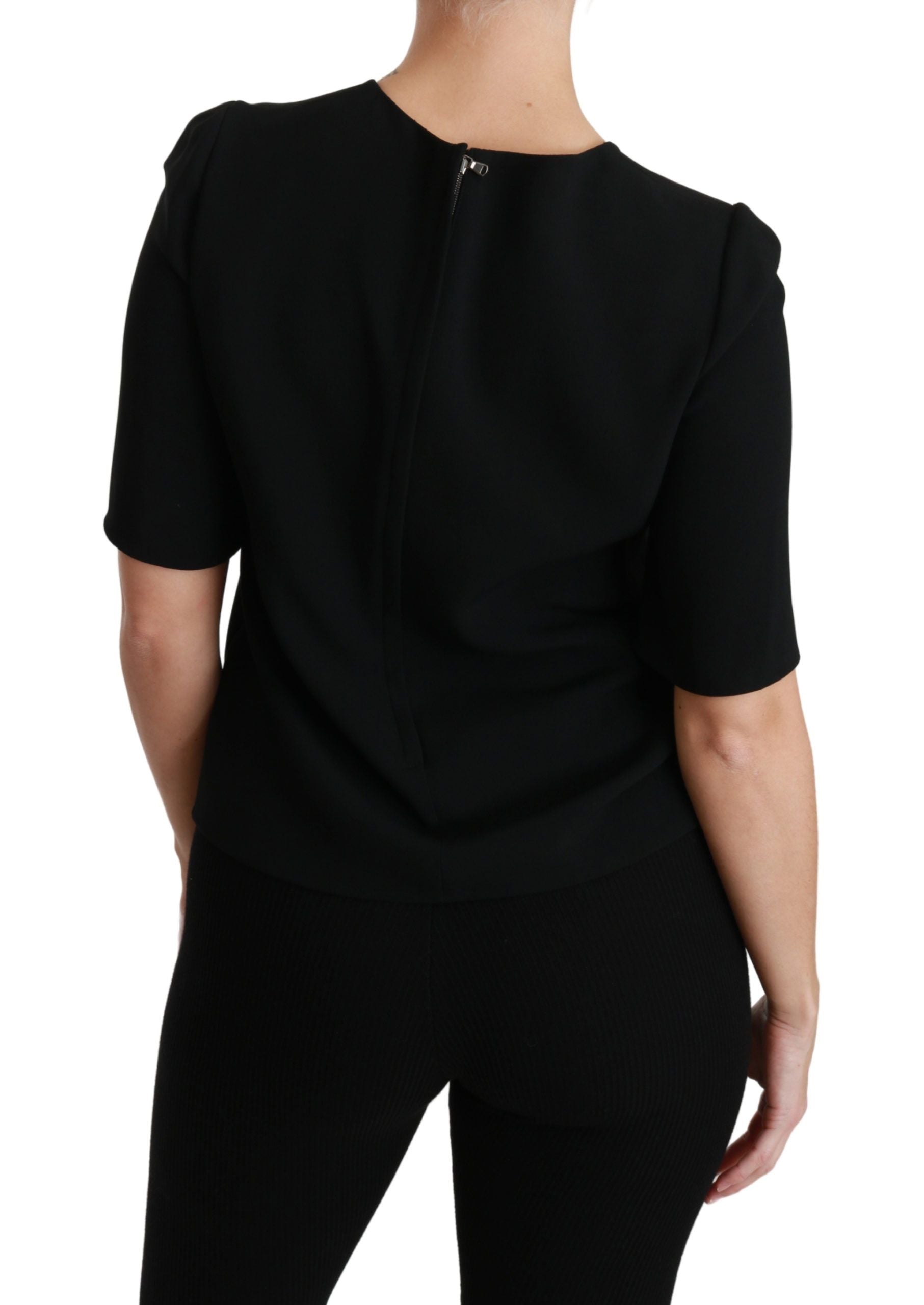 Black short sleeve casual blouse by Dolce & Gabbana, made from stretch fabric, featuring a relaxed fit and stylish design.