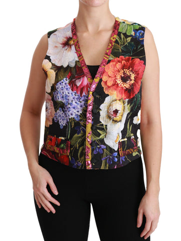 Multicolor floral sleeveless waistcoat top vest by Dolce & Gabbana, featuring vibrant floral patterns and a tailored fit.