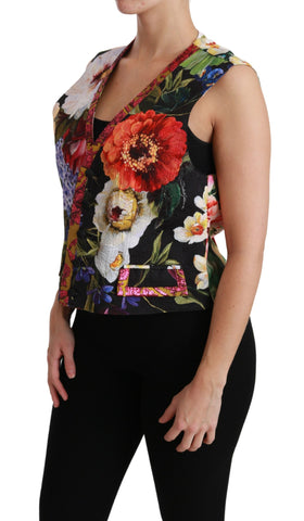 Multicolor floral sleeveless waistcoat top vest by Dolce & Gabbana, featuring vibrant floral patterns and tailored fit.