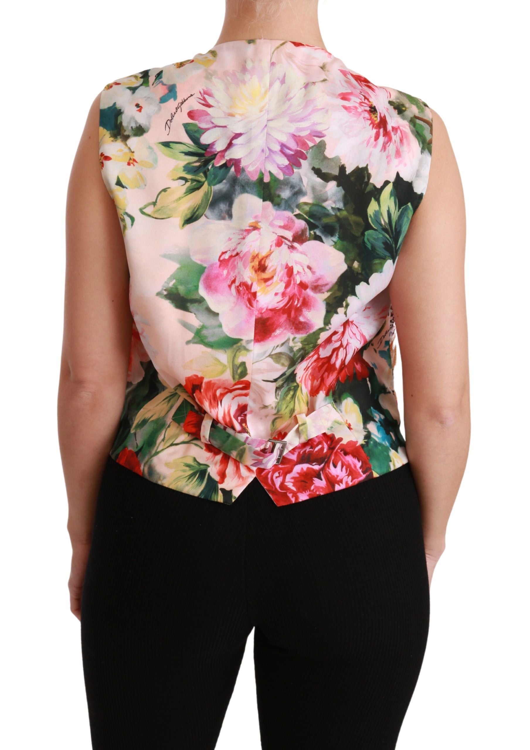 Multicolor floral sleeveless waistcoat top vest by Dolce & Gabbana with vibrant floral print and tailored fit.