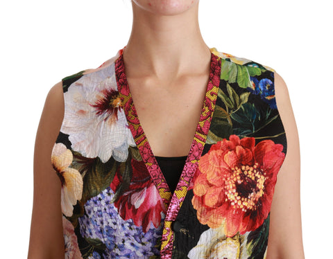 Multicolor floral sleeveless waistcoat top vest by Dolce & Gabbana, featuring vibrant floral patterns and tailored fit.