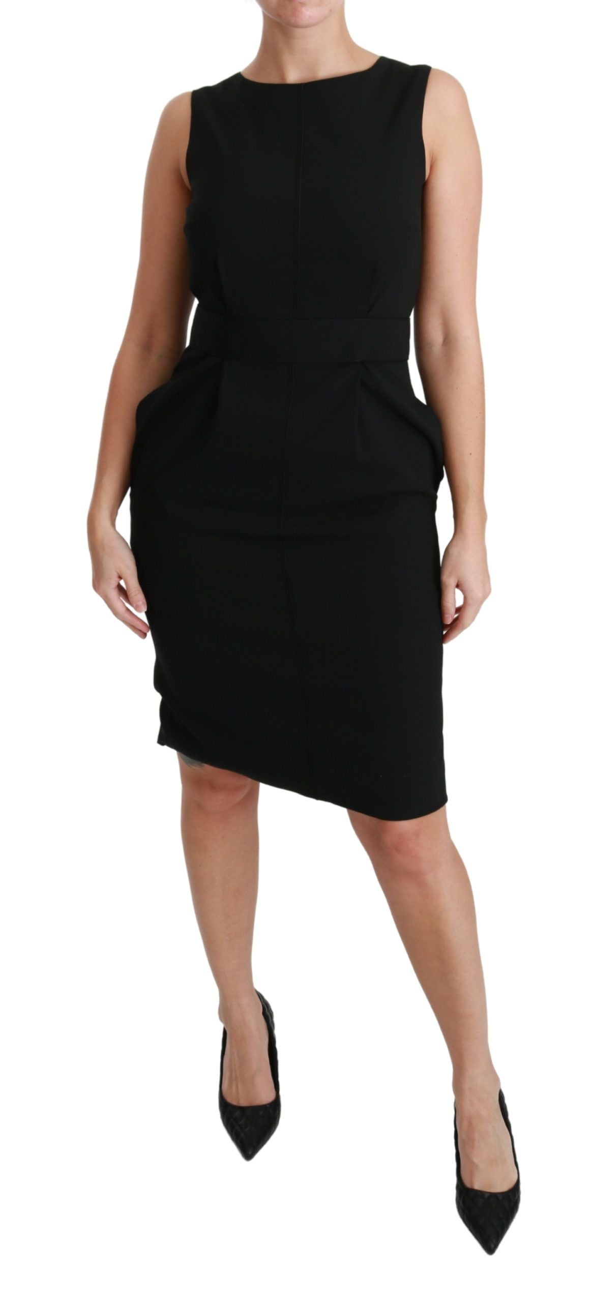 Black sheath stretch formal dress by Dolce & Gabbana, fitted silhouette with elegant neckline and sleek design.