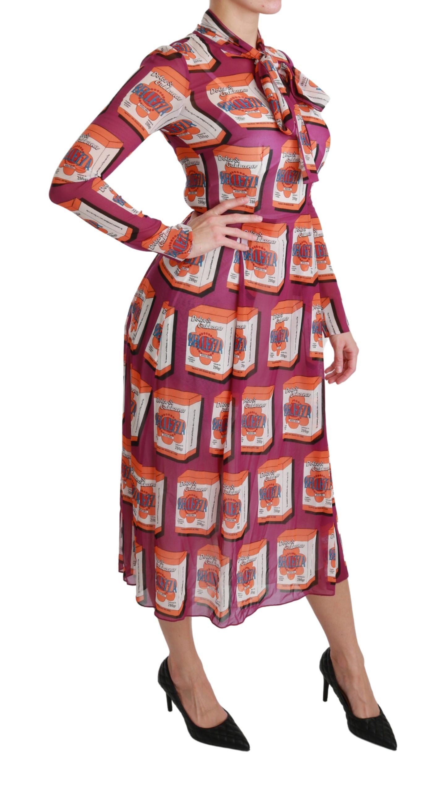 Purple silk Bellezza A-line gown dress by Dolce & Gabbana, flowing fabric with elegant design and detailed craftsmanship.