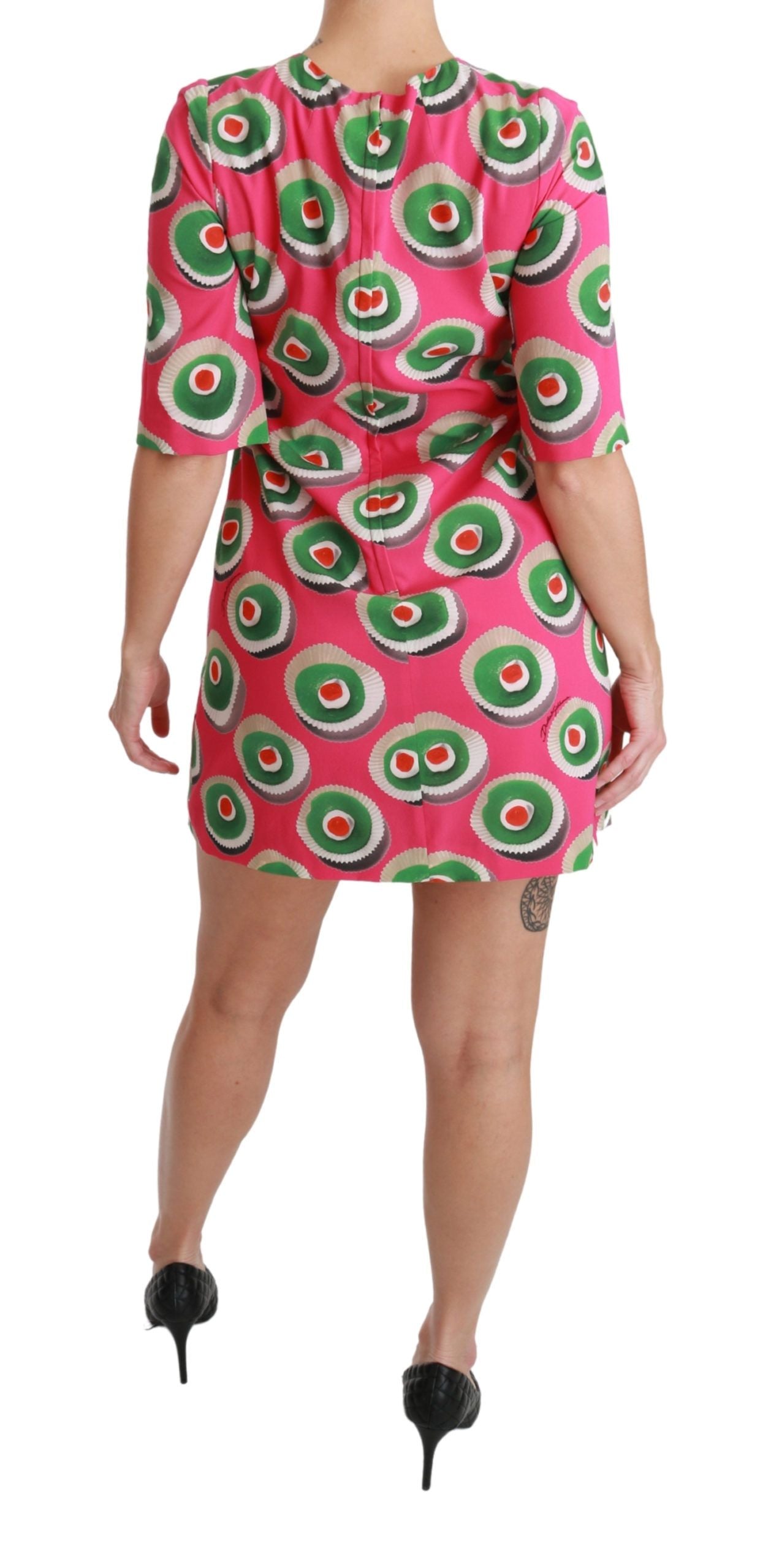 Pink silk cupcake shift dress by Dolce & Gabbana, featuring a fitted silhouette and elegant stretch fabric.