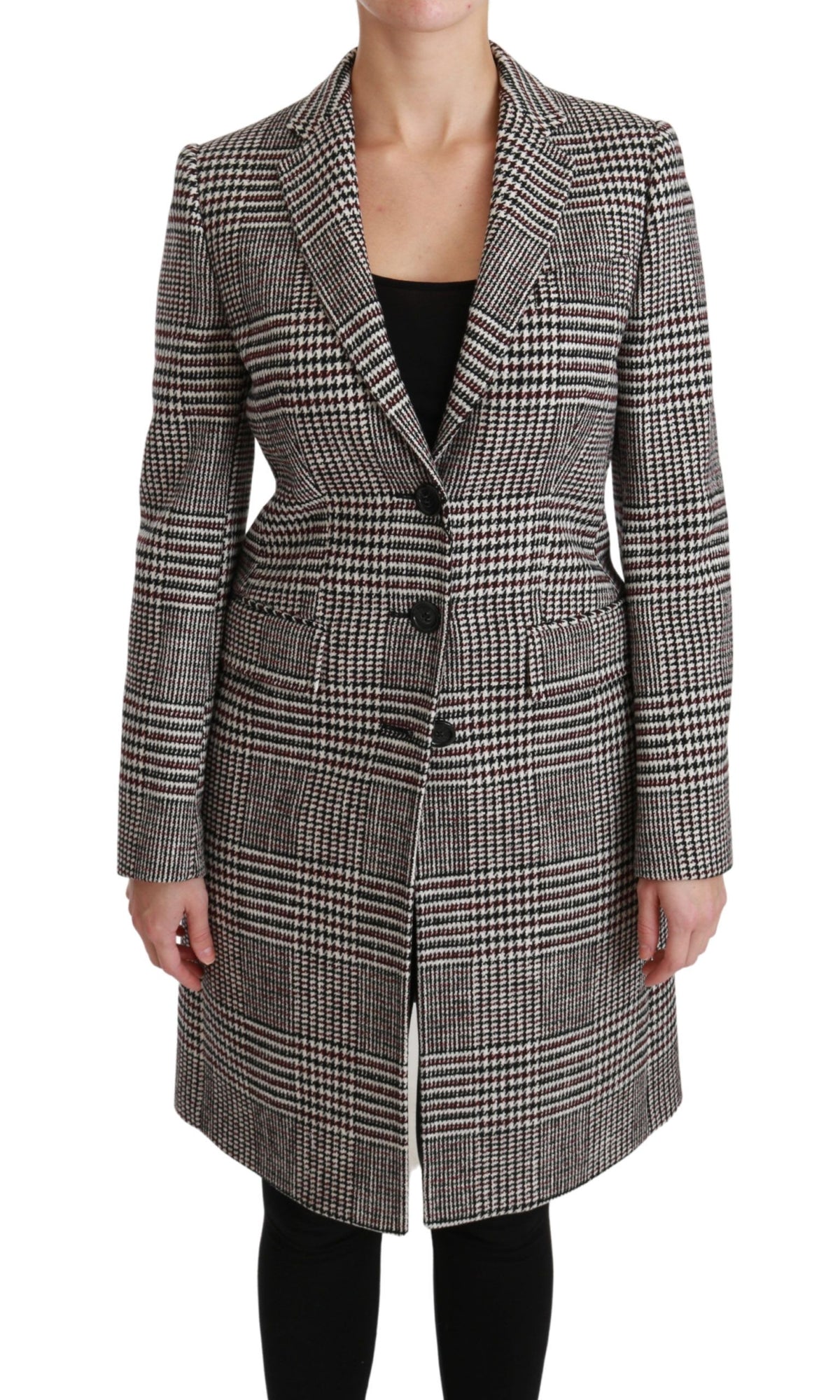 Multicolor knee-length trench coat by Dolce & Gabbana, stylish long jacket with vibrant color blocks and classic belt details.