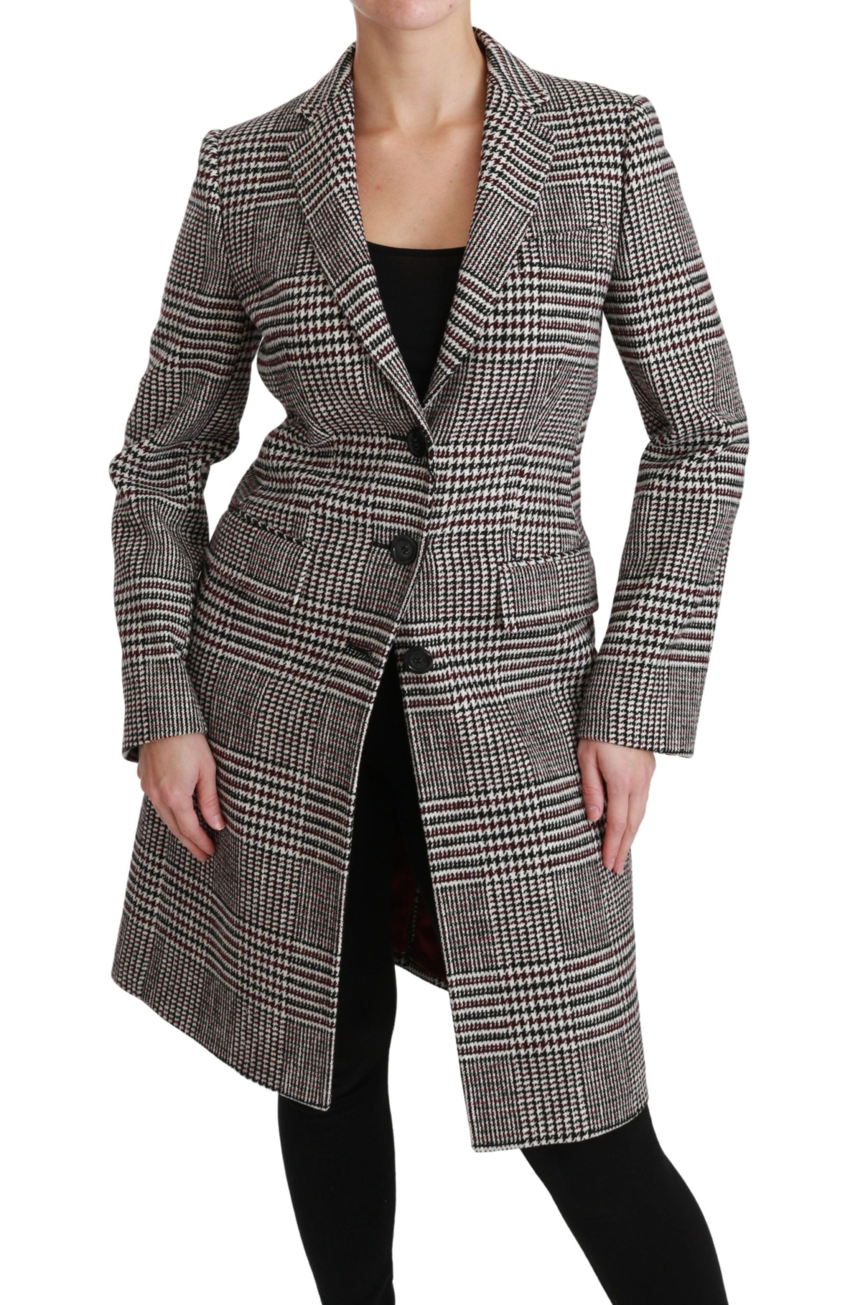 Multicolor long trench coat by Dolce & Gabbana, knee-length jacket with vibrant color block design and classic collar.