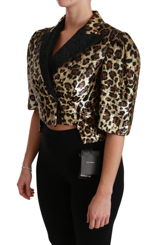 Gold leopard sequined blazer jacket by Dolce & Gabbana, featuring a stylish tailored fit and eye-catching shimmering design.