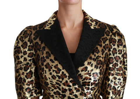 Dolce & Gabbana gold leopard sequined blazer jacket with shimmering animal print, stylish and glamorous for fashionable outfits.