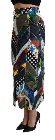 Multicolor silk geometric high waist maxi skirt by Dolce & Gabbana, featuring vibrant patterns and flowing fabric.