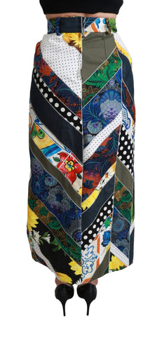 Multicolor silk geometric high waist maxi skirt by Dolce & Gabbana, showcasing vibrant patterns and flowing fabric.