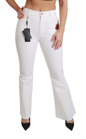 White heart-flared stretch cotton pants by Dolce & Gabbana displayed on a model, showcasing the stylish design and fit.