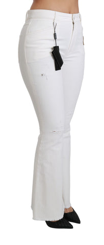 White heart-flared stretch cotton pants by Dolce & Gabbana displayed on a model, showing fit and stylish design details.