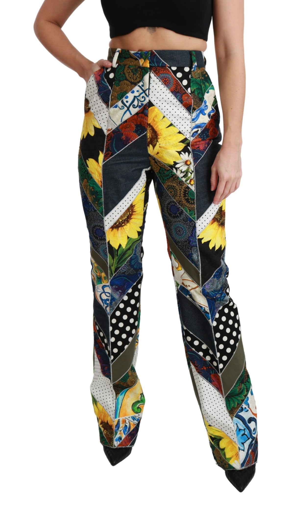 Multicolor print high waist straight pants by Dolce & Gabbana, featuring vibrant patterns and tailored fit.