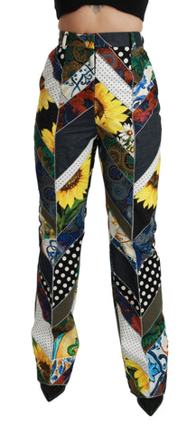 Multicolor print high-waist straight pants by Dolce & Gabbana displayed on a model with a vibrant, artistic design.