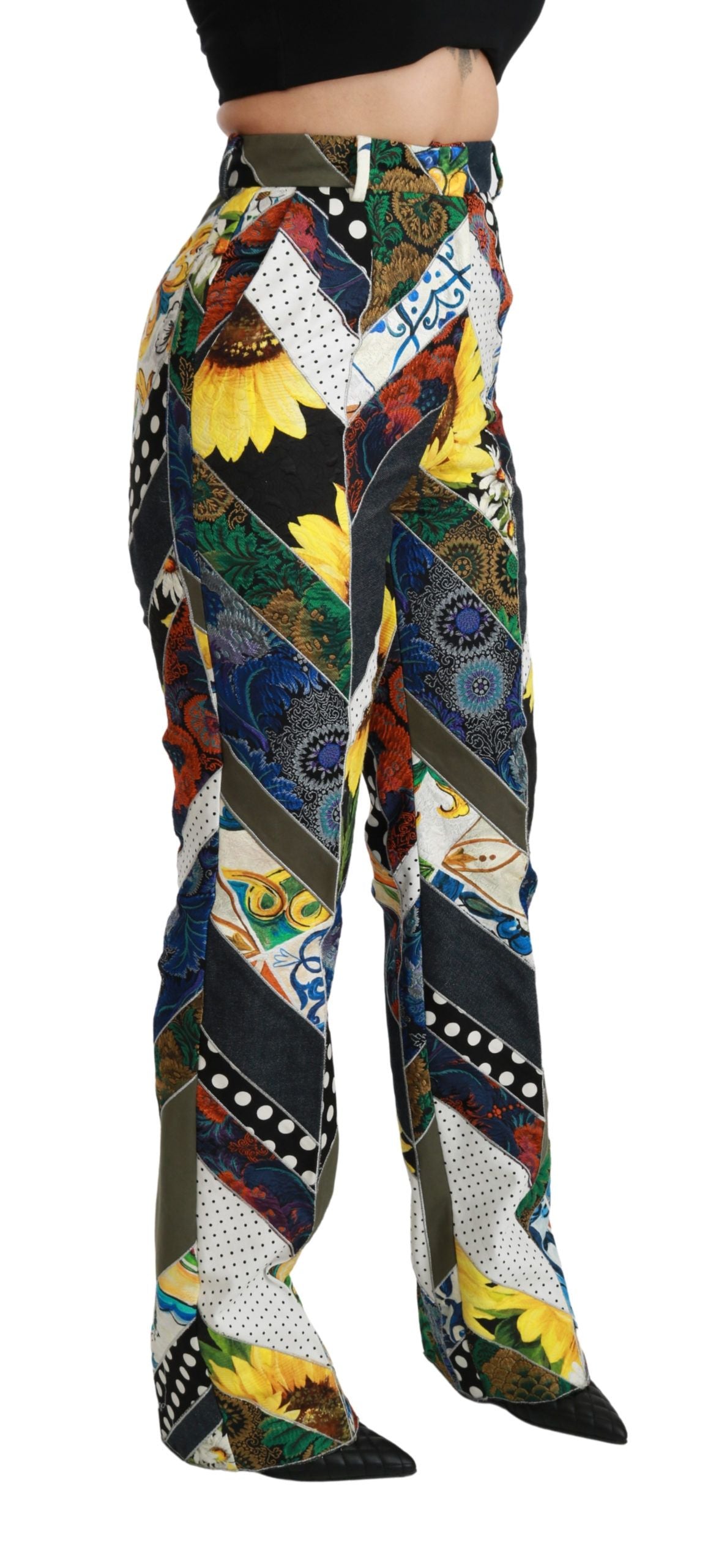 Multicolor print high waist straight pants by Dolce & Gabbana, featuring vibrant patterns and a tailored fit.