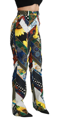 Multicolor print high waist straight pants by Dolce & Gabbana, featuring vibrant patterns and a tailored fit.