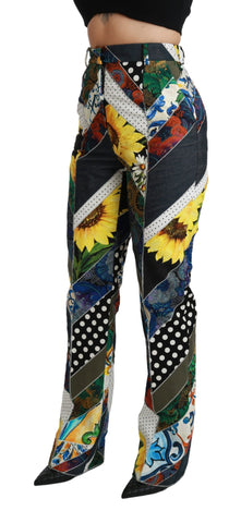Multicolor print high waist straight pants by Dolce & Gabbana, featuring vibrant patterns and tailored fit.