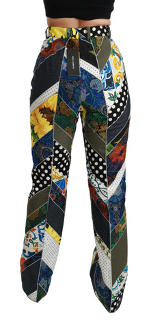 Multicolor print high waist straight pants by Dolce & Gabbana, featuring vibrant patterns and a tailored fit.