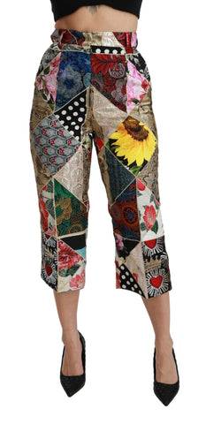 Multicolor printed silk high-waist cropped pants by Dolce & Gabbana, showcasing a vibrant, stylish design.
