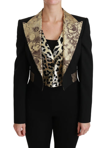 Black Jacquard vest blazer coat with wool fabric, stylish Dolce & Gabbana jacket featuring intricate pattern and tailored fit.
