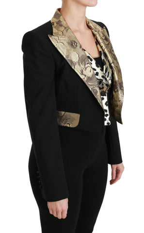 Black Jacquard vest blazer coat by Dolce & Gabbana, featuring tailored fit and intricate woven pattern, worn over a shirt.